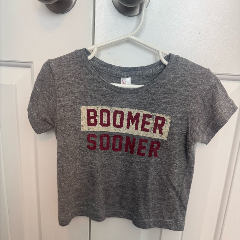 Gray Boomer Sooner OU Kids T-Shirt with Crimson Print